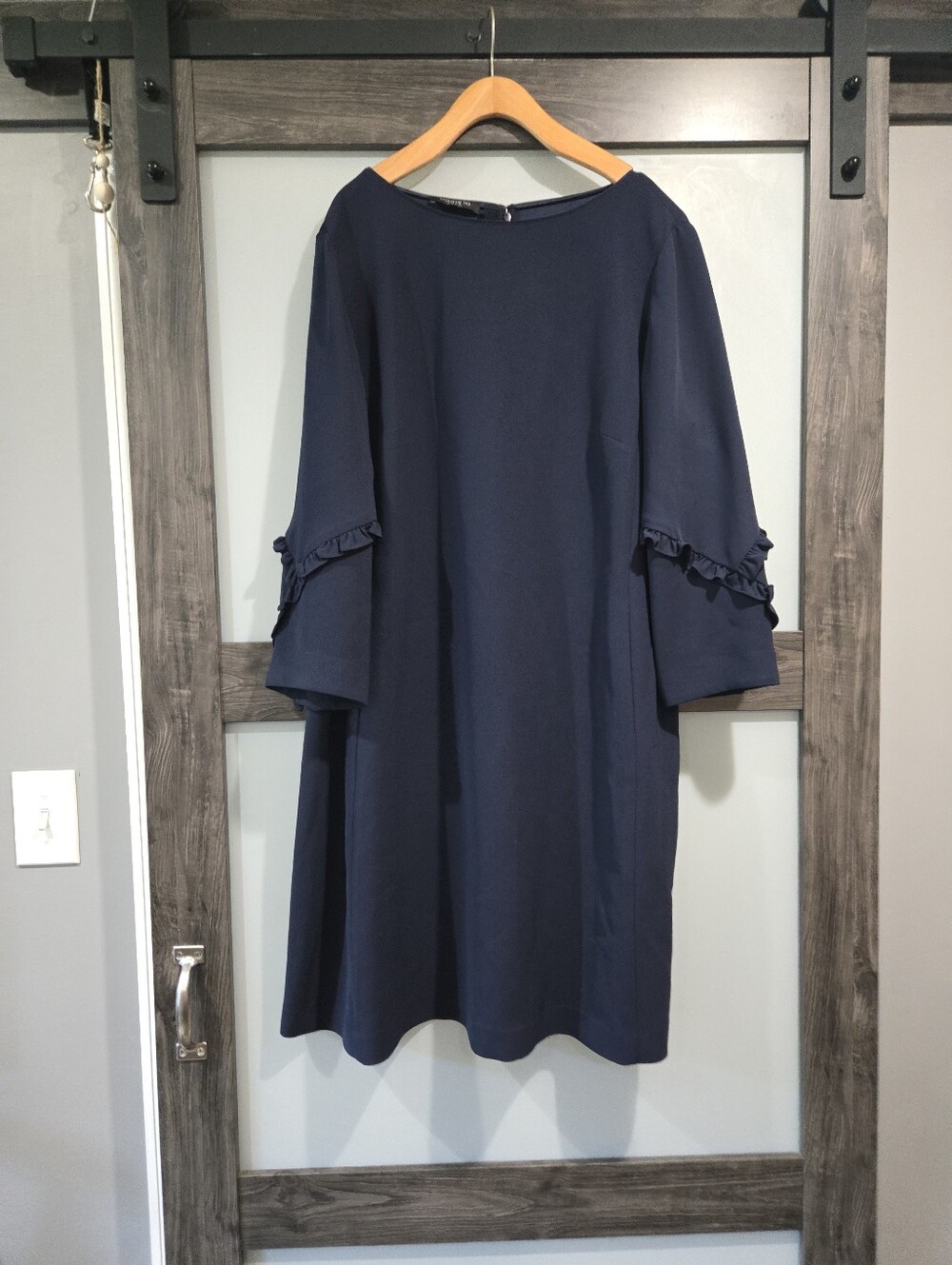 Lafayette 148 New York Womens Abigail Navy  Ruffle Cocktail and Party Dress 2X